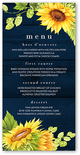 Sunny Celebration Wedding Menu, Blue, 4x8 Menu, Matte, Signature Smooth Cardstock, Square, Navy