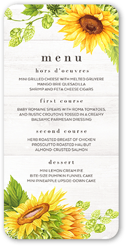 Sunny Celebration Wedding Menu, White, 4x8 Menu, Pearl Shimmer Cardstock, Rounded, White