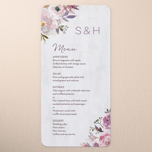 Painted Promise Wedding Menu, Purple, 4x8 Menu, Matte, Signature Smooth Cardstock, Rounded