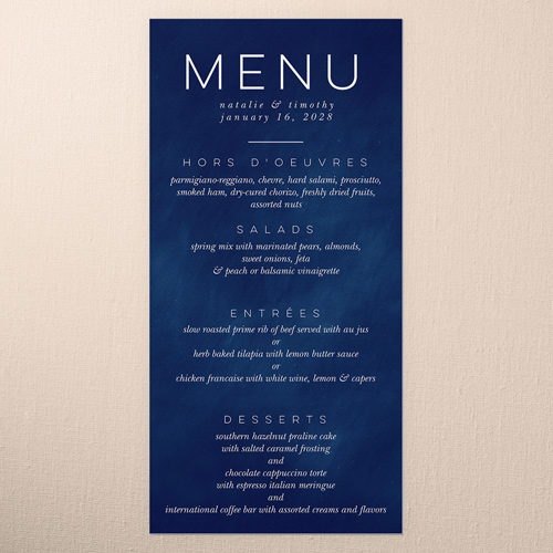 Cloudy Tints Wedding Menu, Blue, 4x8 Menu, Standard Smooth Cardstock, Square, Imperial