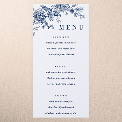 Nautical Blues Wedding Menu, White, 4x8 Menu, Pearl Shimmer Cardstock, Square