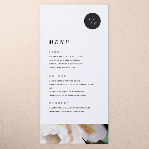 Modern Style Wedding Menu, White, 4x8 Menu, 100% Recycled Cardstock , Square, White
