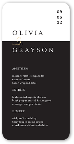 Dazzling Duet Wedding Menu, Yellow, 4x8 Menu, Standard Smooth Cardstock, Rounded, Goldenrod