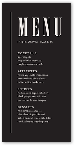 Fanciful Flair Wedding Menu, Grey, 4x8 Menu, Matte, Signature Smooth Cardstock, Square