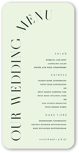 Refined Request Wedding Menu, Green, 4x8 Flat Menu, Standard Smooth Cardstock, Rounded