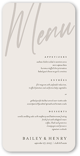 Cursive Captions Wedding Menu, Beige, 4x8 Menu, 100% Recycled Cardstock ?, Rounded