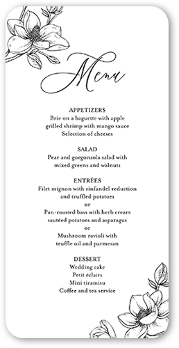 Marvelous Magnolia Wedding Menu, White, 4x8 Menu, 100% Recycled Cardstock , Rounded, White