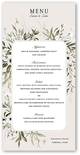 Floral Filigree Wedding Menu, Gray, 4x8 Menu, Pearl Shimmer Cardstock, Square, Gray