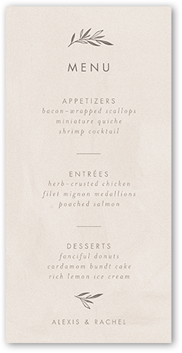 Splendid Spruce Wedding Menu, Beige, 4x8 Menu, Matte, Signature Smooth Cardstock, Square