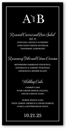 Glistening Glamour Wedding Menu, Black, 4x8 Menu, Matte, Signature Smooth Cardstock, Square