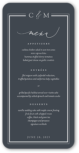 Sensational Shine Wedding Menu, Gray, 4x8 Menu, 100% Recycled Cardstock ?, Rounded