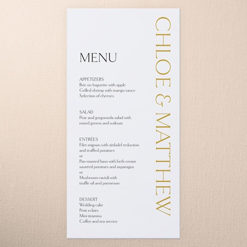 Gleaming Headline Wedding Menu, White, 4x8 Menu, Pearl Shimmer Cardstock, Square, White