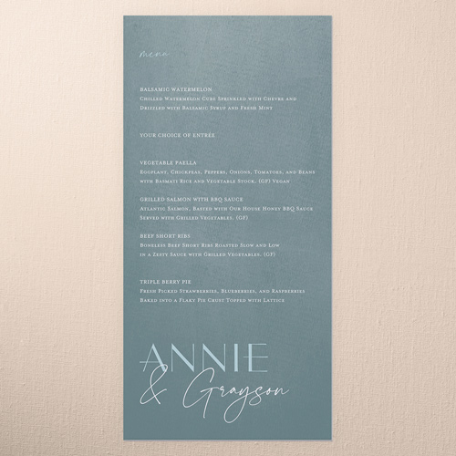 Modern Grace Wedding Menu, Green, 4x8 Menu, 100% Recycled Cardstock , Square, Leafy