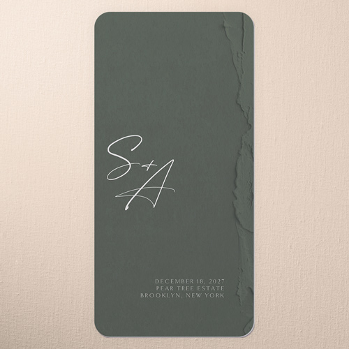 Torn Textures Wedding Menu, Green, 4x8 Menu, Standard Smooth Cardstock, Rounded, Leafy