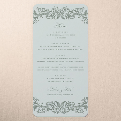 Majestic Emblem Wedding Menu, Green, 4x8 Menu, Standard Smooth Cardstock, Rounded, Basil
