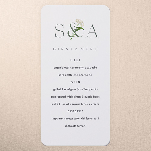 Airy Blossom Wedding Menu, White, 4x8 Menu, Matte, Signature Smooth Cardstock, Rounded, White
