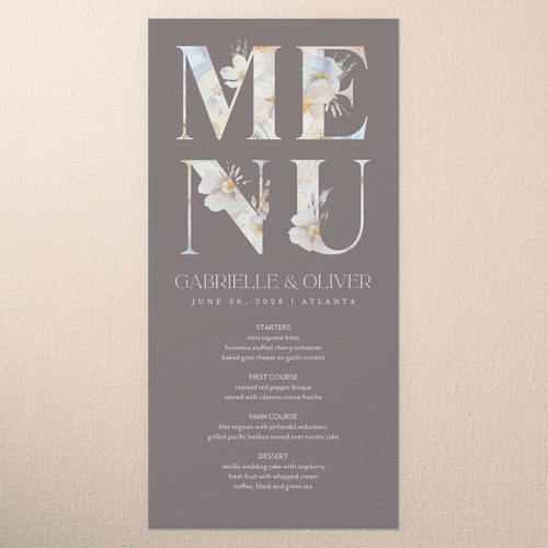 Cherished Garden Wedding Menu, Brown, 4x8 Menu, Standard Smooth Cardstock, Square, Taupe