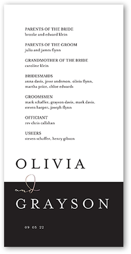 Dazzling Duet Wedding Program, Grey, 4x8 Flat Program, Pearl Shimmer Cardstock, Square, Silver