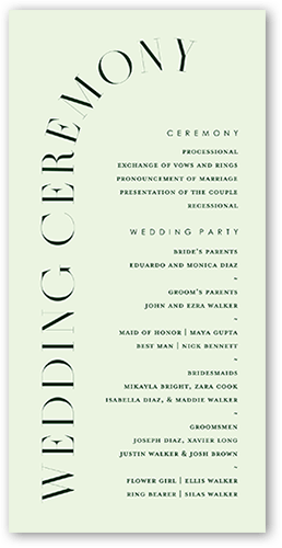 Refined Request Wedding Program, Green, 4x8 Flat Program, 100% Recycled Cardstock , Square