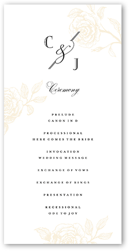 Romantic Rose Wedding Program, Beige, 4x8 Flat Program, Matte, Signature Smooth Cardstock, Square