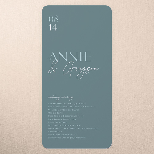 Modern Grace Wedding Program, Green, 4x8 Flat Program, 100% Recycled Cardstock , Rounded, Leafy
