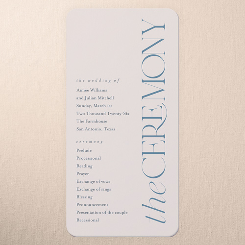 Simple Serenity Wedding Program, Beige, 4x8 Flat Program, 100% Recycled Cardstock , Rounded, Antique White