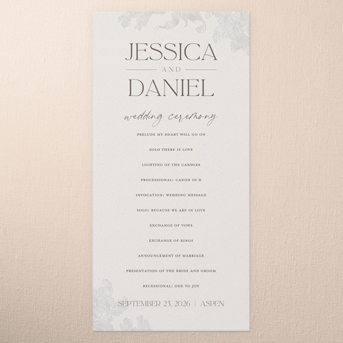 Touch Of Elegance Wedding Program, Beige, 4x8 Flat Program, 100% Recycled Cardstock , Square, Apricot Mousse