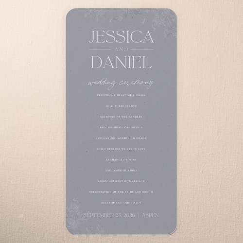 Touch Of Elegance Wedding Program, Gray, 4x8 Flat Program, Standard Smooth Cardstock, Rounded, Gray