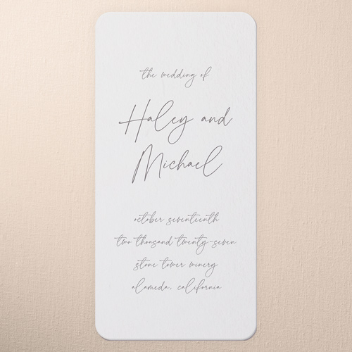 All Script Wedding Program, White, 4x8 Flat Program, Write Your Own Greeting, 100% Recycled Cardstock , Rounded
