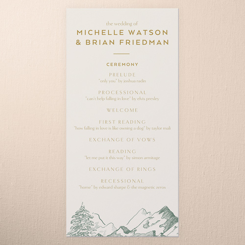 Alpine Affection Wedding Program, Green, 4x8 Flat Program, Write Your Own Greeting, Standard Smooth Cardstock, Square