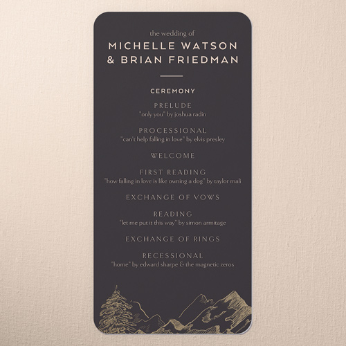 Alpine Affection Wedding Program, Gray, 4x8 Flat Program, Write Your Own Greeting, 100% Recycled Cardstock , Rounded, Gray
