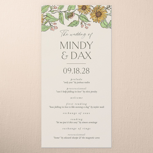 Sunflower Scenery Wedding Program, Beige, 4x8 Flat Program, Write Your Own Greeting, Standard Smooth Cardstock, Square, Apricot Mousse