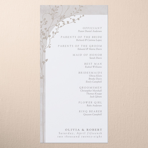 Beaming Branch Wedding Program, Gray, 4x8 Flat Program, 100% Recycled Cardstock ?, Square