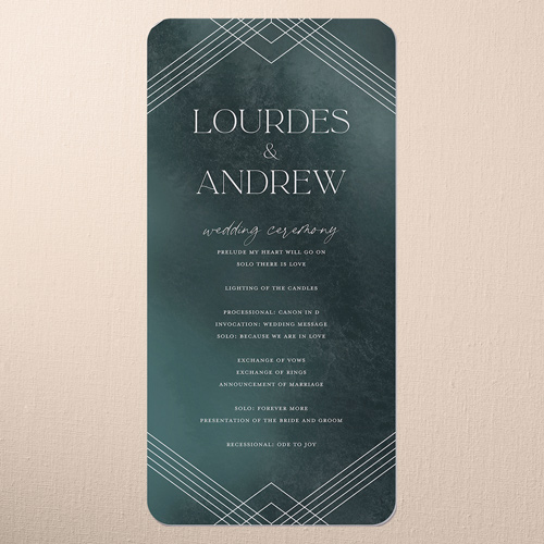 Diamond Deco Wedding Program, Green, 4x8 Flat Program, Standard Smooth Cardstock, Rounded, Green