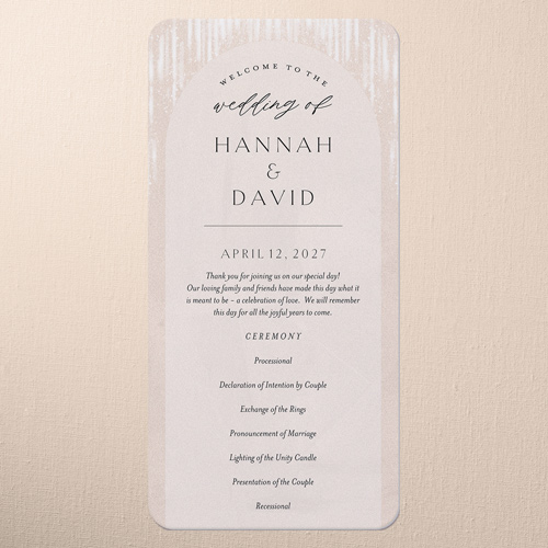Shimmering Serenity Wedding Program, Beige, 4x8 Flat Program, Pearl Shimmer Cardstock, Rounded