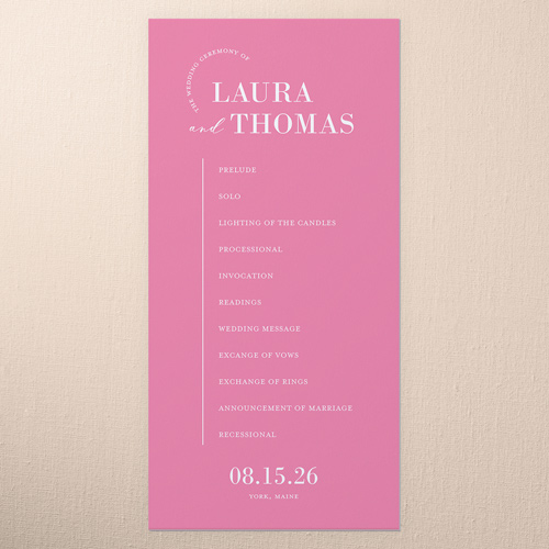 Adorned Accent Wedding Program, Red, 4x8 Flat Program, 100% Recycled Cardstock , Square, Bubblegum