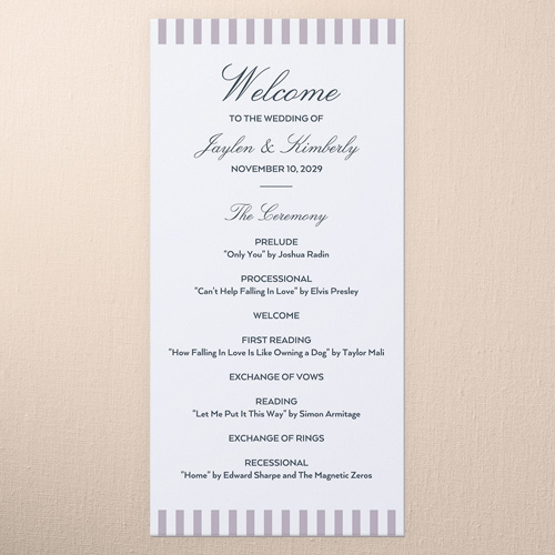 Fashionable Fonts Wedding Program, Purple, 4x8 Flat Program, Pearl Shimmer Cardstock, Square, Lavender