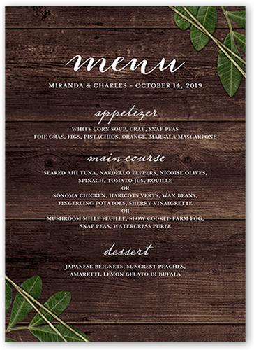 Ingrained Love Wedding Menu, Brown, 5x7 Flat Menu, Luxe Double-Thick Cardstock, Square