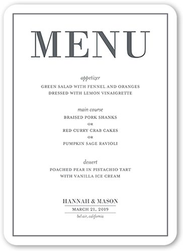 Divine Elegance Wedding Menu, White, 5x7 Flat Menu, Standard Smooth Cardstock, Rounded, White