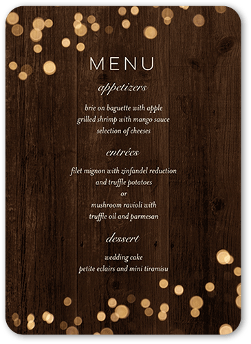 Rustic Shimmer Wedding Menu, Brown, 5x7 Flat Menu, 100% Recycled Cardstock , Rounded