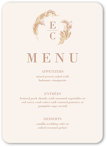 Autumn Grass Wedding Menu, Beige, 5x7 Flat Menu, 100% Recycled Cardstock , Rounded, Adobe Blush