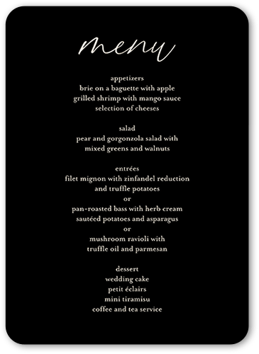 Finally Time Wedding Menu, Black, 5x7 Flat Menu, 100% Recycled Cardstock , Rounded, Black