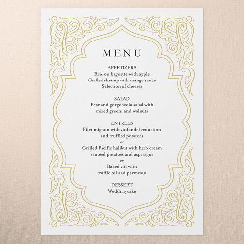 Filigree Border Wedding Menu, Grey, 5x7 Flat Menu, Pearl Shimmer Cardstock, Square, Charcoal