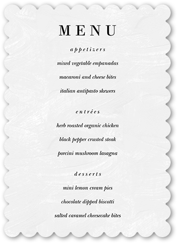 Modern Minimal Wedding Menu, White, 5x7 Flat Menu, Matte, Signature Smooth Cardstock, Scallop