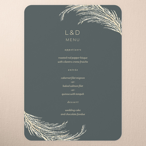 Pampas Silhouette Wedding Menu, Grey, 5x7 Flat Menu, Pearl Shimmer Cardstock, Rounded, Hemlock
