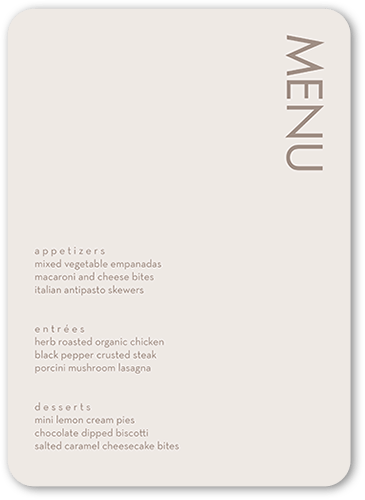 Softly Together Wedding Menu, Grey, 5x7 Flat Menu, Pearl Shimmer Cardstock, Rounded
