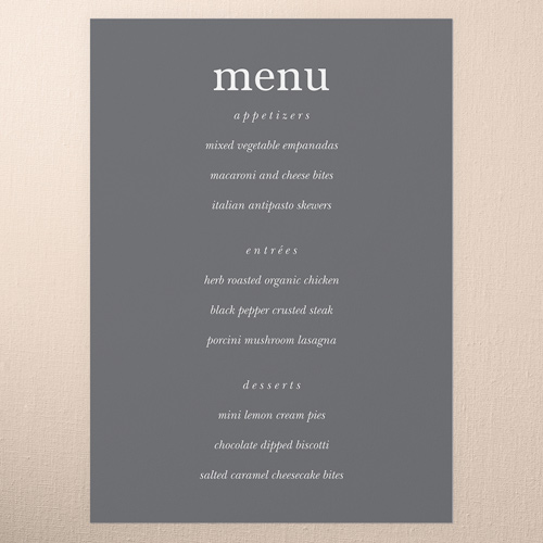 Sweet Leaf Wedding Menu, Grey, 5x7 Flat Menu, Luxe Double-Thick Cardstock, Square