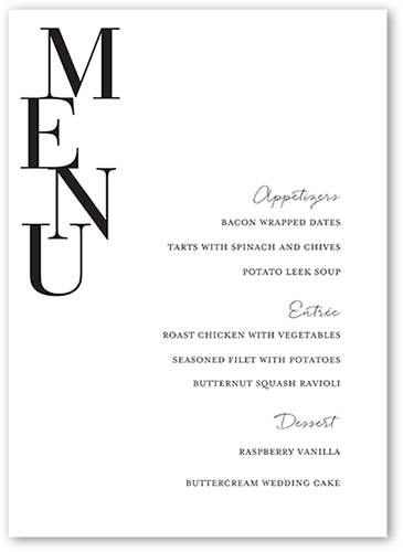 Stacked Standout Wedding Menu, White, 5x7 Flat Menu, Pearl Shimmer Cardstock, Square