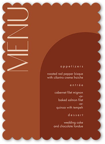 Always Modern Wedding Menu, Orange, 5x7 Flat Menu, Pearl Shimmer Cardstock, Scallop