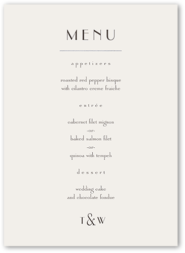 Gracious Gathering Wedding Menu, Gray, 5x7 Flat Menu, Pearl Shimmer Cardstock, Square, Gray